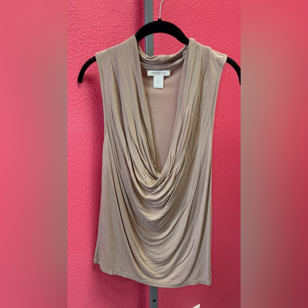 Arden B Beige Draped Cowl Neck Tank